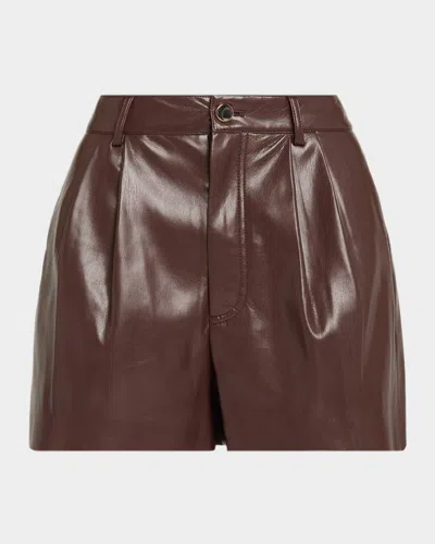 Alice And Olivia Conry Vegan Leather Trouser Shorts In Brown