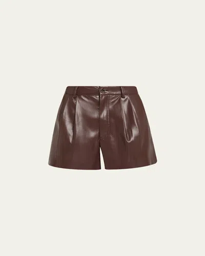 Alice And Olivia Conry Vegan Leather Trouser Shorts In Dark Chocolate
