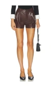 Alice And Olivia Conry Vegan Leather Trouser Shorts In Brown