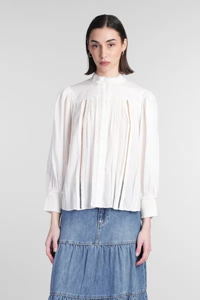 ALICE AND OLIVIA CORA BLOUSE IN WHITE COTTON