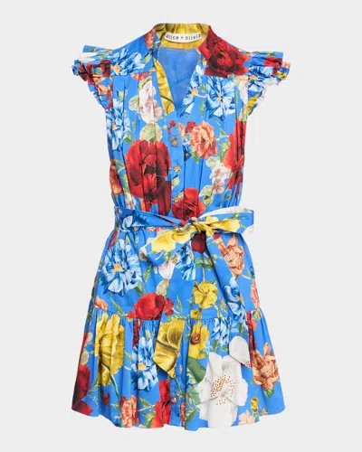 Alice And Olivia Cora Floral Flutter-sleeve Mini Dress In Multi