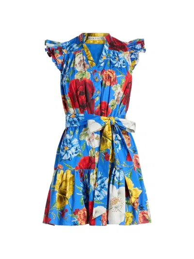 Alice And Olivia Cora Flutter-sleeve Tiered Mini Dress In Blue