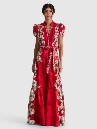 Alice And Olivia Cora Maxi Shirt Dress In Red