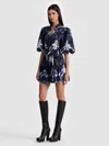 Alice And Olivia Crora Puff-sleeve Mini Dress In Blue
