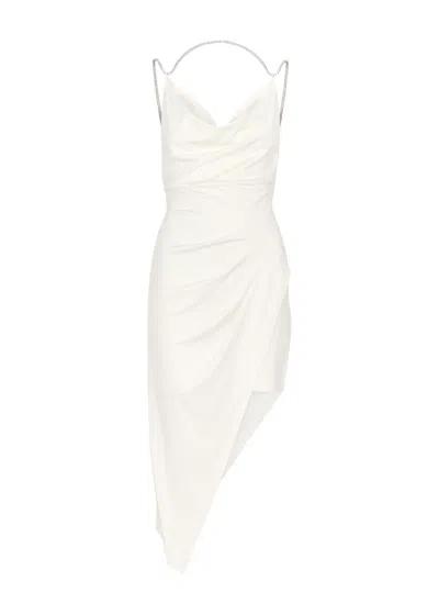 Alice And Olivia Coral Embellished Satin-jersey Midi Dress In Off White