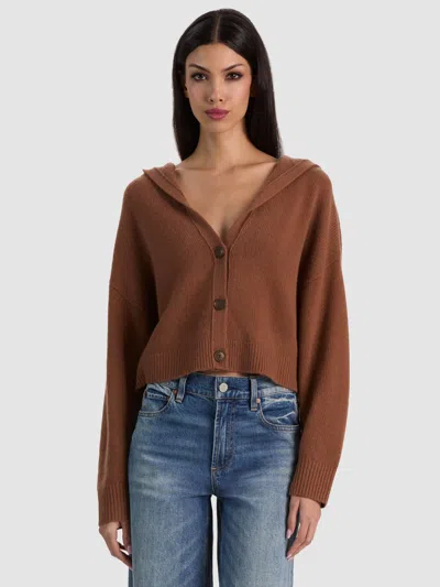 Alice And Olivia Corey Hooded Cashmere Cardigan In Camel
