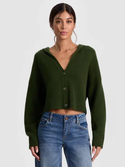 Alice And Olivia Corey Hooded Cashmere Cardigan In Green