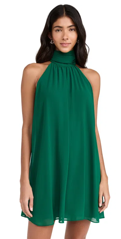 ALICE AND OLIVIA CORINE HALTER TIE NECK TRAPEZE MINI DRESS FOREST GREEN