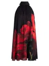 Alice And Olivia Corine Halter Neck Mini Dress In Peony Petals Bright Ruby