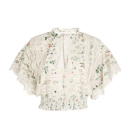 Alice And Olivia Cotton Floral Tabitha Blouse In White