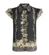 Alice And Olivia Cotton-silk Floral Martel Blouse In Black