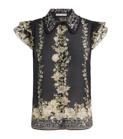 Alice And Olivia Cotton-silk Floral Martel Blouse In Black