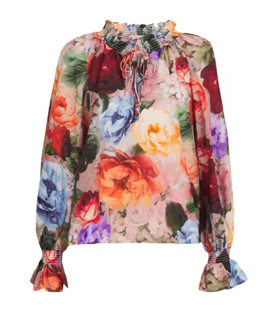 ALICE AND OLIVIA COTTON-SILK NORAH PEASANT BLOUSE