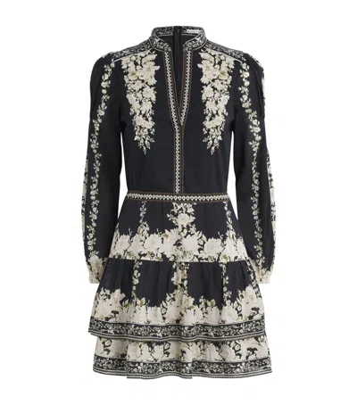 Alice And Olivia Valencia Tiered Long-sleeve Mini Dress In Black