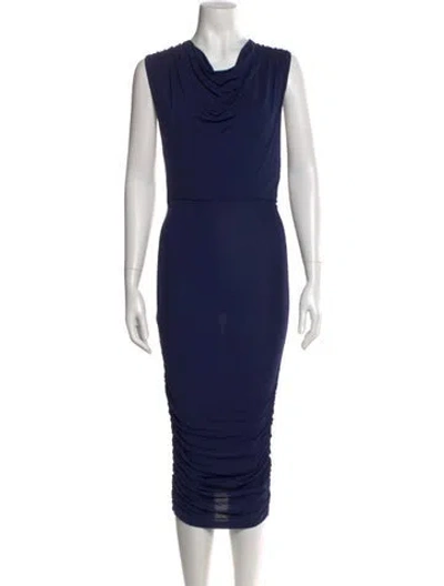 Pre-owned Alice And Olivia Cowl Neck Midi Length Dress In Blue