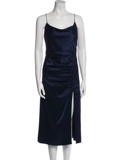 Pre-owned Alice And Olivia Cowl Neck Midi Length Dress In Blue