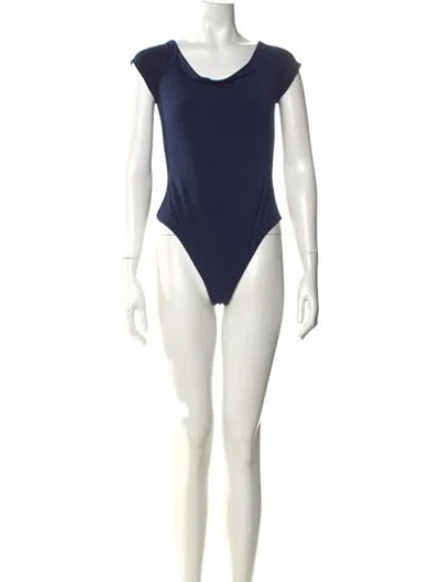 Pre-owned Alice And Olivia Cowl Neck Short Sleeve Bodysuit In Blue