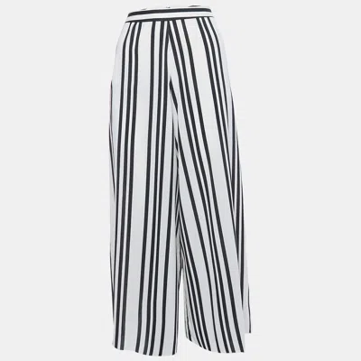 Pre-owned Alice And Olivia Cream Striped Chiffon Culottes M In White