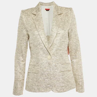 Pre-owned Alice And Olivia Cream/metallic Tweed Single Breasted Blazer L In Silver
