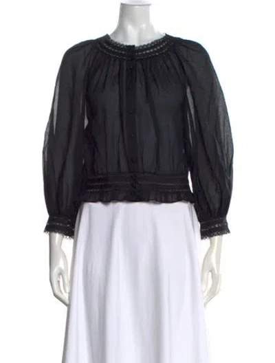 Pre-owned Alice And Olivia Crew Neck Long Sleeve Blouse In Black