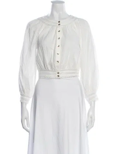 Pre-owned Alice And Olivia Crew Neck Long Sleeve Blouse In Neutrals