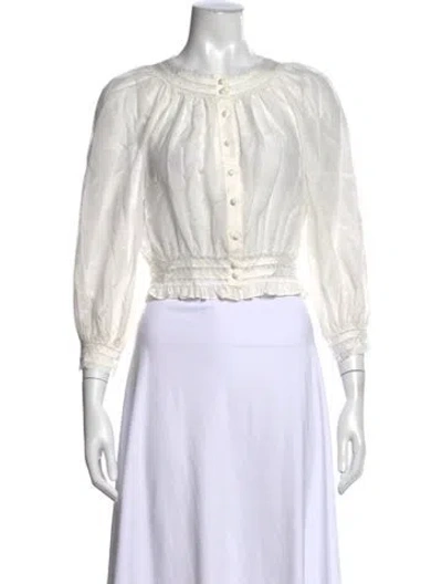 Pre-owned Alice And Olivia Crew Neck Long Sleeve Blouse In White