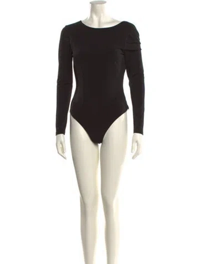 Pre-owned Alice And Olivia Crew Neck Long Sleeve Bodysuit In Black
