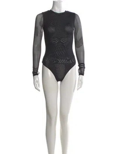 Pre-owned Alice And Olivia Crew Neck Long Sleeve Bodysuit In Black