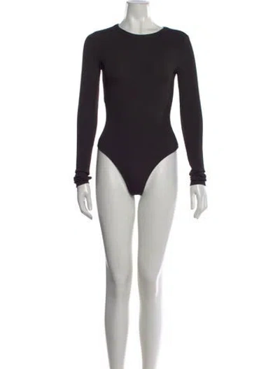 Pre-owned Alice And Olivia Crew Neck Long Sleeve Bodysuit In Black