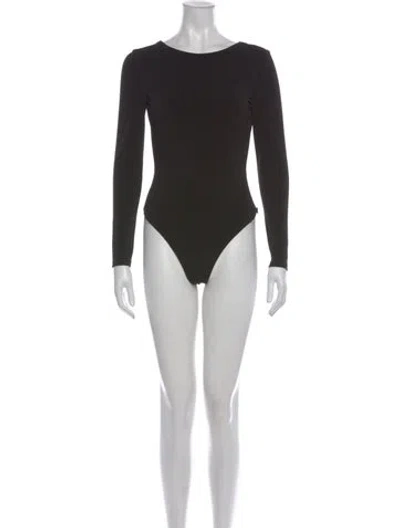 Pre-owned Alice And Olivia Crew Neck Long Sleeve Bodysuit In Black