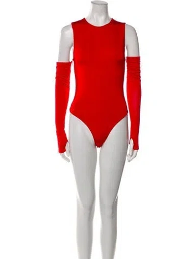 Pre-owned Alice And Olivia Crew Neck Long Sleeve Bodysuit In Red