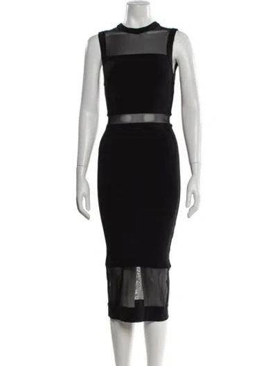 Pre-owned Alice And Olivia Crew Neck Midi Length Dress In Black