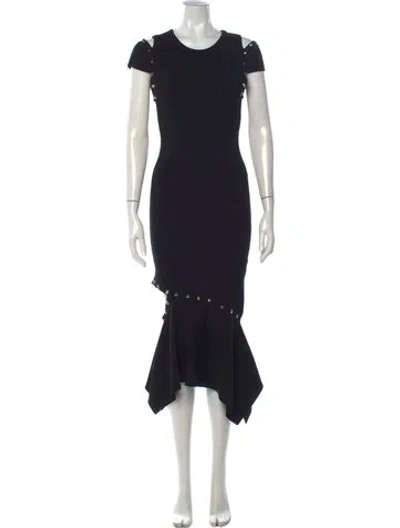 Pre-owned Alice And Olivia Crew Neck Midi Length Dress In Black