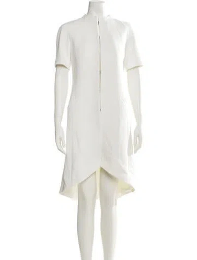 Pre-owned Alice And Olivia Crew Neck Midi Length Dress In White