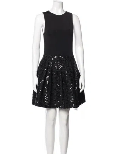 Pre-owned Alice And Olivia Crew Neck Mini Dress In Black