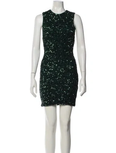 Pre-owned Alice And Olivia Crew Neck Mini Dress In Green