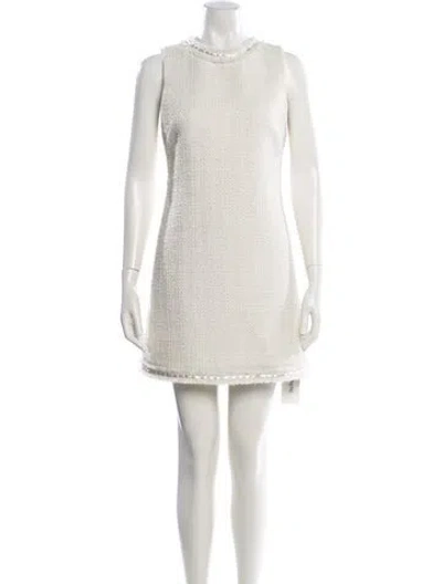 Pre-owned Alice And Olivia Crew Neck Mini Dress In White