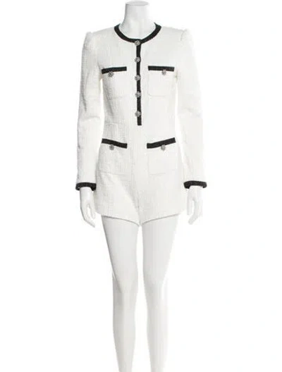 Pre-owned Alice And Olivia Crew Neck Romper In White
