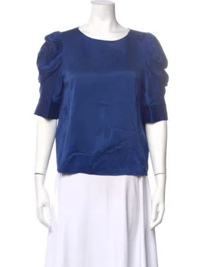 Pre-owned Alice And Olivia Crew Neck Short Sleeve Blouse In Blue