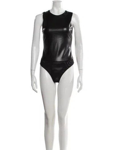 Pre-owned Alice And Olivia Crew Neck Sleeveless Bodysuit In Black