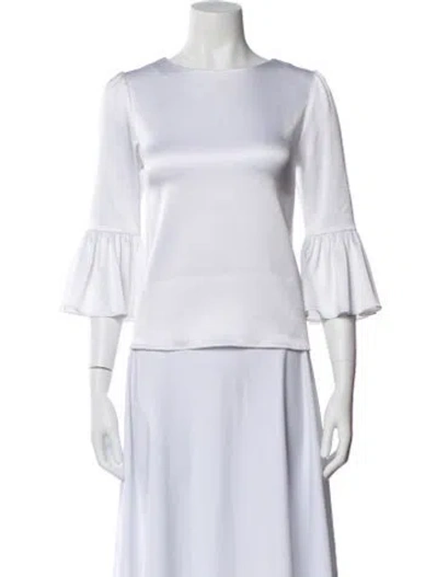 Pre-owned Alice And Olivia Crew Neck Three-quarter Sleeve Blouse In White