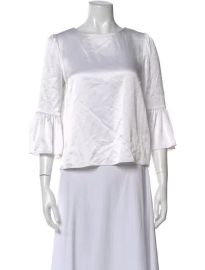 Pre-owned Alice And Olivia Crew Neck Three-quarter Sleeve Blouse In White