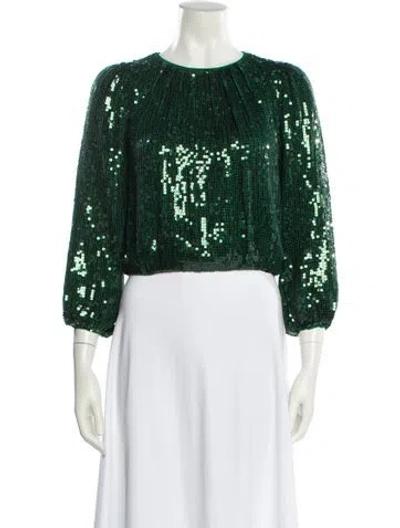 Pre-owned Alice And Olivia Crew Neck Three-quarter Sleeve Crop Top