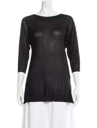 Pre-owned Alice And Olivia Crew Neck Three-quarter Sleeve Top In Black