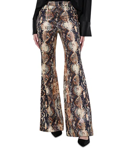 Alice And Olivia Cristena Faux Leather Snakeskin Print Flare Leg Pants In Camel/black Snake