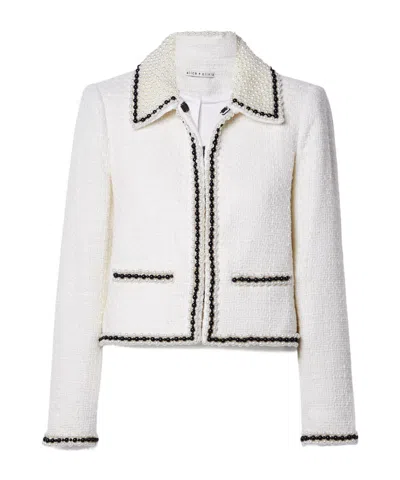 Alice And Olivia Cropped Beadembellished Tweed Jacket In White