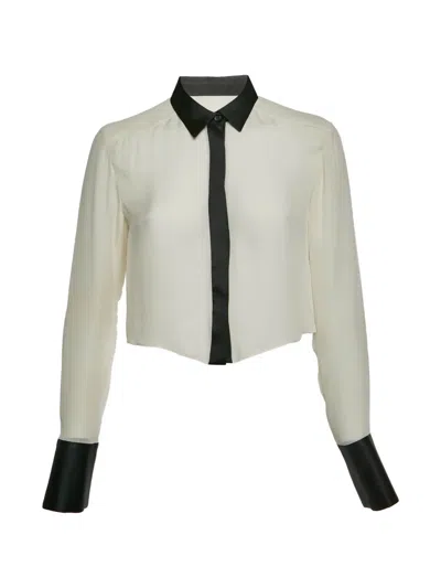 Pre-owned Alice And Olivia Cropped Silk Shirt In Gray