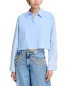 Alice And Olivia Cropped Striped Shirt In Oxford Blue Multi