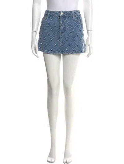 Pre-owned Alice And Olivia Crystal Embellishments Mini Skirt In Blue