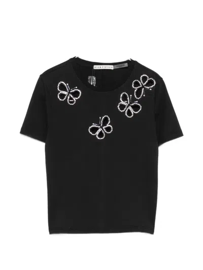 Alice And Olivia Cindy Butterfly Motif Cropped T Shirt In Black